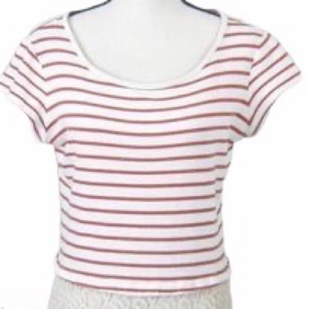 Maison Jules Top Med Red & White Stripe Lace